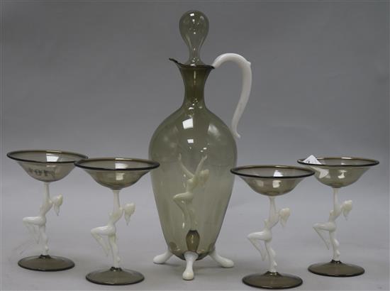A set of four 1920s Italian glasses and matching decanter